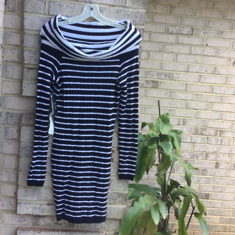 Guess Cowl Neck Stripe Sweater Dress